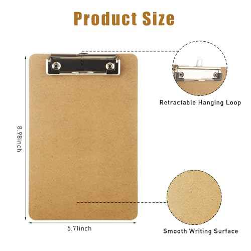 40 Pack Mini Clipboard 6 x 9 Clipboards Bulk, A5 Wood Clipboard Small Clipboards with Low Profile Clip, Memo Size Clip Boards for Home, Office, Classroom Supplies