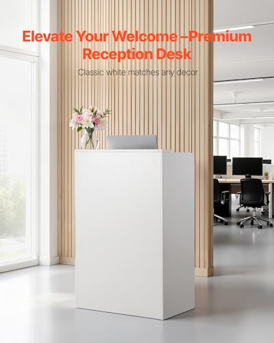 White Reception Desk with Lockable Drawer - Modern Office Counter Table 23.6"
