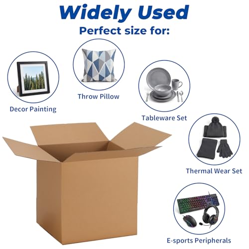 CRUGLA 12x12x12 Inch Shipping Boxes 10 Pack - Brown Corrugated Cardboard with Side-Lock, Pre-Applied Tape, Easy Assembly for Small Business & Shipping