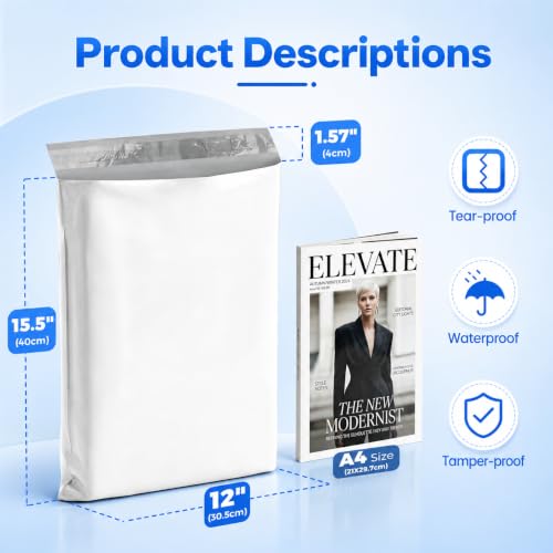 METRONIC White Poly Mailers 12x15.5 Inches Bulk Shipping Bags 500pcs
