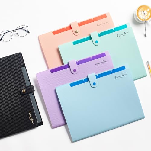 Sooez Black Accordion File Organizer 5 Pockets A4 Size Expanding Folder
