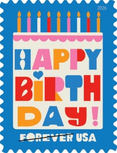 Happy Birthday Forever Stamps Sheet of 20 - Bright Colorful Cake Design USPS