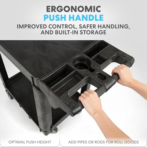 Simpli-Magic 2-Shelf Heavy Duty Utility Cart with Ergonomic Handle, 600 lb Capacity, 40x33x17-Inch Steel Black