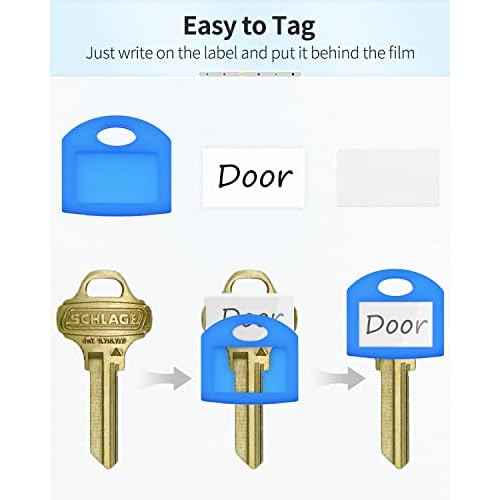 Uniclife 12 Pcs Key Covers Caps 1 Inch Key Covers Protectors with Blank Paper Labels and Clear Windows Soft Key Identifiers for Standard Regular Thin Flat House Keys (Not for Odd-Shaped), 6 Colors