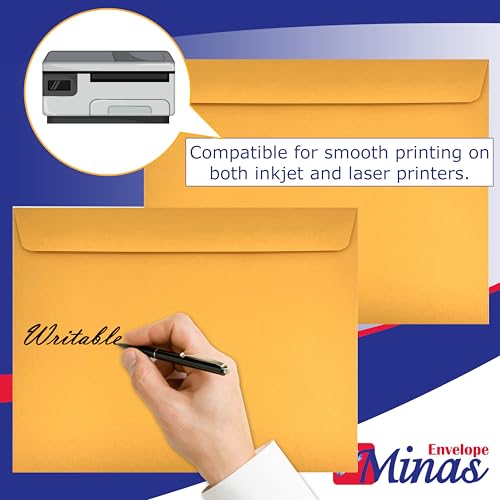 100 Pack Large 10x13 Inch Kraft Paper Envelopes with Gummed Flap - Heavy Duty Business Mailers