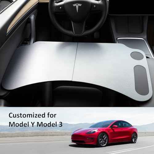 ThinSGO for Tesla Model Y Model 3 Foldable Laptop Working Table with Carbon Fiber Texture