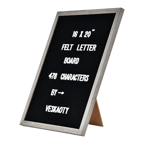 Felt Letter Board with 478 Letters, Numbers & Symbols - 16 x 20 inch Large Changeable Message Board with Wooden Frame Wall Mount Hook,2 Canvas Bags,Wood Stand (Black Board & Wood Frame)