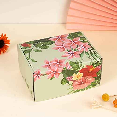 Hawaiian Flower Shipping Boxes Pack of 25 - 8x6x4in Hawaiian Floral Gift Boxes Small Cardboard Corrugated Mailer Shipping Boxes for Small Business Packaging Shipping Mailing
