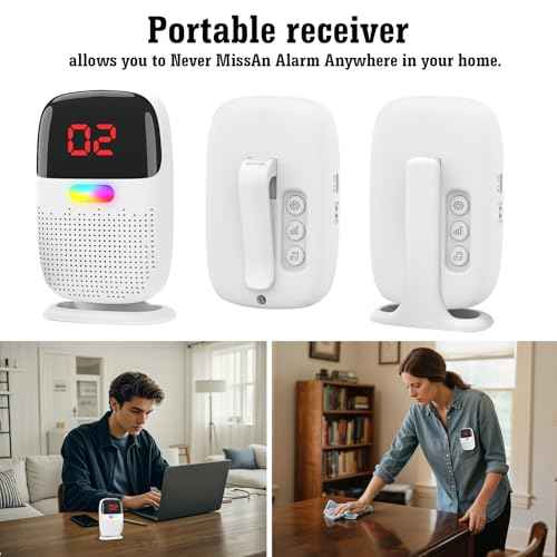 Caregiver Pager System with Digital Display for Elderly Assistance, Fall Prevention, and Nurse Calling£¬Wearable Wireless Pager for Patient Help at Home(1 Call Buttons + 1 Receivers)