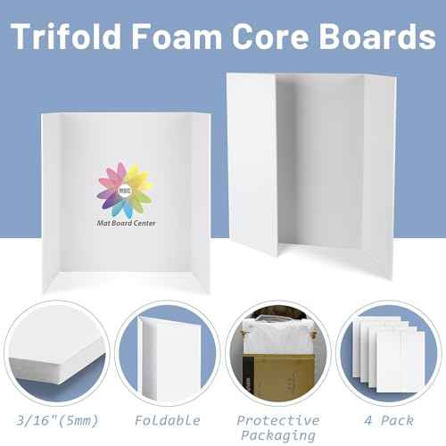 Mat Board Center - Foam Board Trifold 20x30 x3/16" - 4 Pack - Large Poster Foam Core Board, Acid Free, Double Sided, Posterboard Foamboard for Mounting, Prints, Art, Display, Presentation and Projects