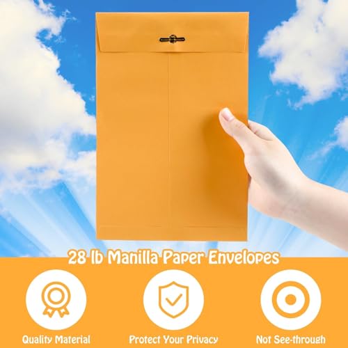 200 Pcs 6x9 Inch Manilla Envelopes with Gummed Seal & Clasp Closure Bulk