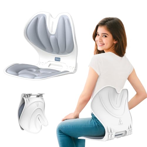 Foldable Lumbar Back Support Chair Ergonomic Curve for Posture Corrector Back Pain Relief Perfect for Floor Seat Officework Homework Small Size for Children Teenagers Youth (Greyblue)