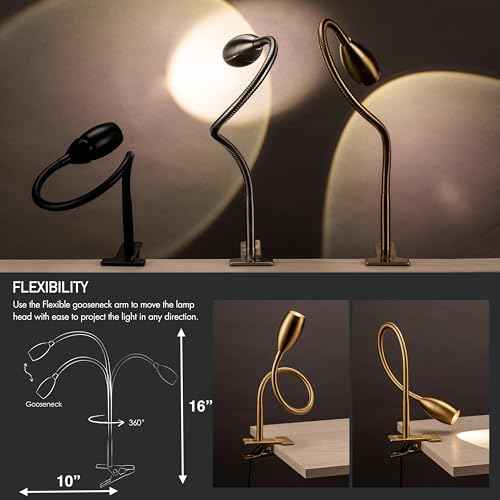 O'Bright Lumos - Versatile Clip-on Lamp: Zoomable Spotlight, Dimmable LED, Flexible Gooseneck, 4000K Light, 100% Metal Clamp - Ideal for Reading, Crafting, Work, and Headboards, Antique Brass