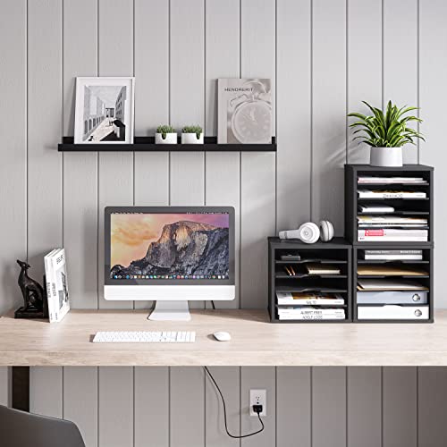 Black 5-Tier Wooden Desk File Organizer with Adjustable Shelves – Ballucci