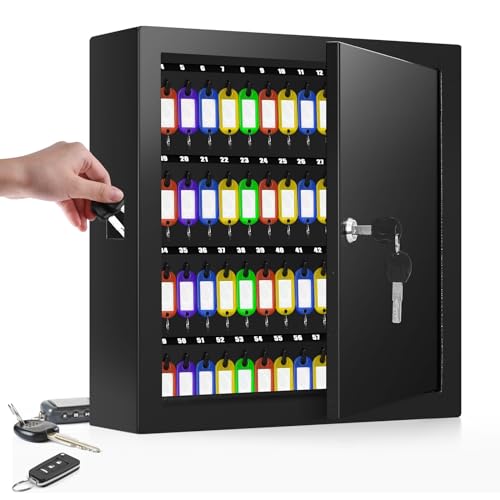 Nebakne 100 Keys Key Cabinet Lock Box with Drop Slot - Anti-Theft, Wall Mount with Key Tags (Black)