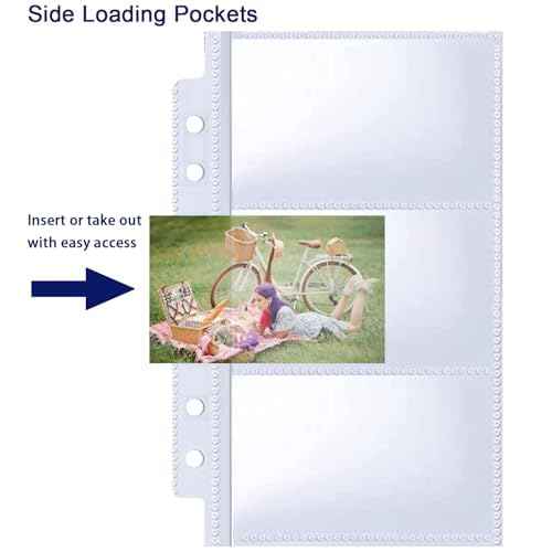 40 Pack 240 Pockets A6 Binder Business Card Sleeves, Ultra-Clear K-pop Photocard Sleeves, Double Sided 3 Pocket 6 Ring Planner Refill Pages for Business Card, Credit Card and K-pop Photocard