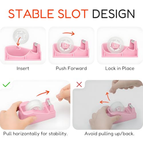 JEFURE Lightweight Desktop Tape Dispenser with 6 Rolls - 1-Inch Core, Pink