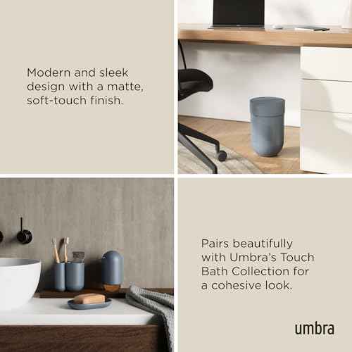 Umbra Touch Trash Can, Small Garbage Bin Waste Basket with Lid for Bathroom, Slate Blue