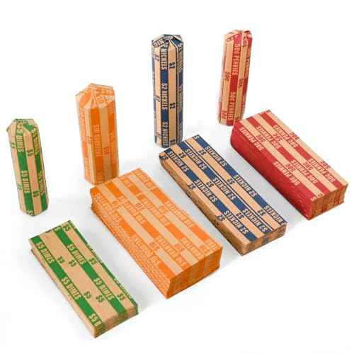 L LIKED 150 Assorted Bundle Flat Striped Coin Wrappers (50 Pennies, 50 Quarters, 25 Nickels and 25 dimes)