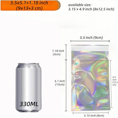 PABCK Silver Holographic Self-Seal Mailers 3.54x5.12+1.18 Inch Pack of 100