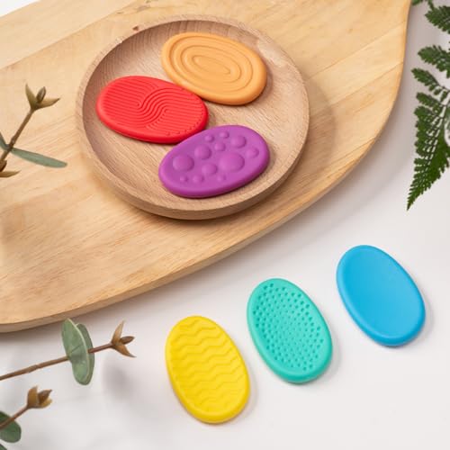Sensory Stones 6 Pack - Hard Plastic Worry Stones for Adults & Autism Kids, 11 Textured Calming Toys for Anxiety Relief, Quiet Fidget Toys for Classroom & Office