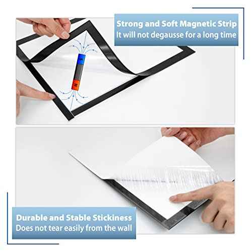 11"x 17" Self Adhesive Magnetic Sign Holder, Double Sided Window Magnetic Display Frame with Clear PVC and Strong Magnetic for Office/Home/Store/Door/Glass/Wall Display Frame(Black,10Pack)