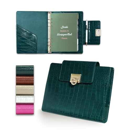 EGOSUNNY¢ç A5 Undated Planner ? 5.8" x 8.3" Crocodile-Textured Leather Cover, Refillable 6-Ring Binder with 80 Sheets, Dividers & Metal Ballpoint Pen - Journal Organizer for Work, School & Personal Use