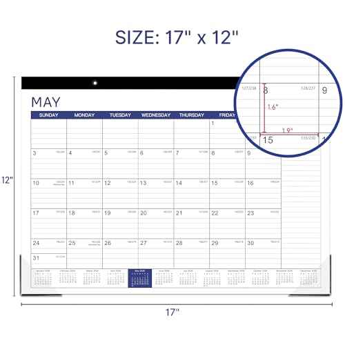 2026 Desk Calendar - Desk Calendar 2026, Jan 2026 - Dec 2026, 17" x 12", 12 Monthly Desk/Wall Calendar, Thick Paper with Corner Protectors, Large Ruled Blocks - Blue