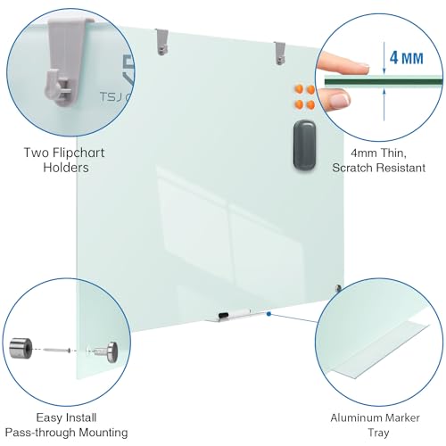 TSJ OFFICE White Glass Whiteboard 36x24 Inches Frameless Magnetic Wall Memo Board