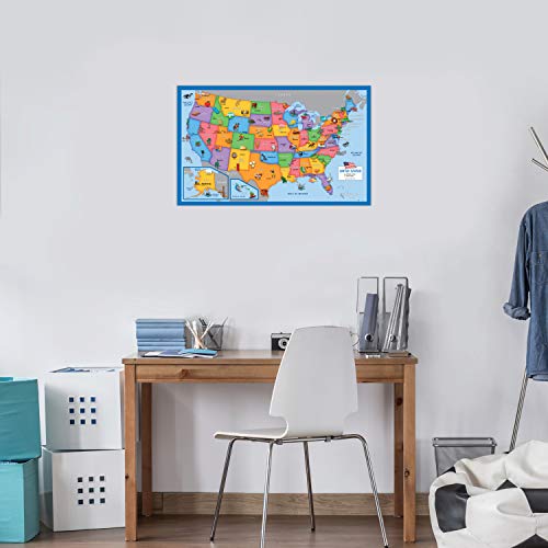 Laminated 2-Pack Kids World & USA Map Posters - 18x29 Inches, Illustrated