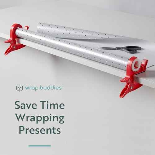 Wrap Buddies Tabletop Gift Wrapping Tool with Tape Dispenser ? Set of 2 Adjustable Wrapping Paper Table Clamps with Craft Tape Dispenser - Perfect for Holidays and Crafting - Cherry Red