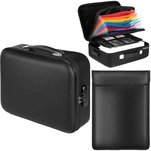 2 Pack Fireproof File Box and Fireproof Document Bag Set Large Document Box with Lock Waterproof Fire Resistant File Organizer for Cash Certificates Laptop Passports and Valuables