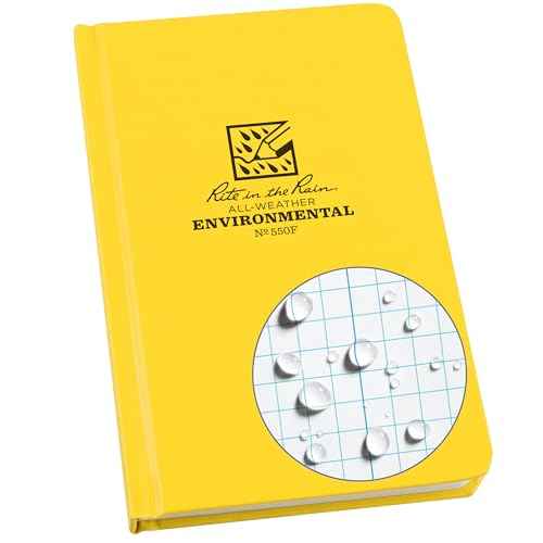 Rite in the Rain Weatherproof Hard Cover Notebook, 4.75" x 7.5", Yellow Cover, Environmental Pattern (No. 550F)