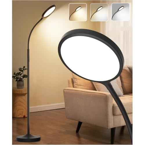 Tenmiro Dimmable Floor Lamp,Super Bright Modern LED Lamps Custom Color Temperature Standing Lamp with Remote Push Button Control,Adjustable Gooseneck Reading Floor Lamp for Living Room Bedroom Office