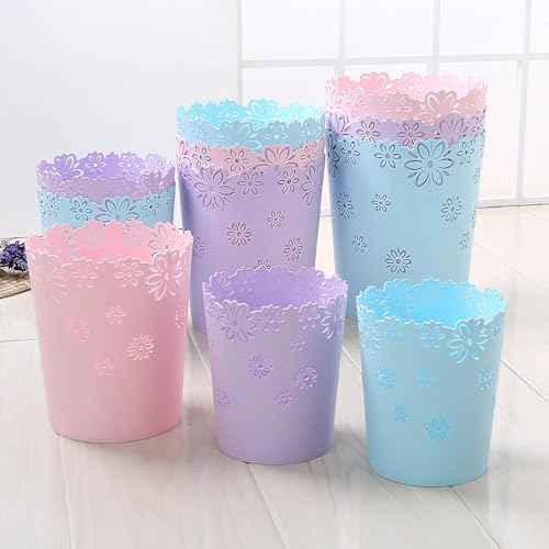 Simple Cute Wastebasket Hollow Flower Shape Plastic Lidless Wastepaper Baskets Trash Can Pink Bathroom Decor 3.6 Gallons Garbage can (Pink, XL)