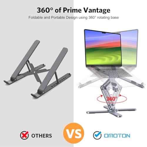 OMOTON 360¡Æ Rotating Laptop Stand Riser for Desk, Ergonomic Foldable Computer Stand Adjustable Height Angles for Collaborative Work, Easy Storage Fit Macbooks,All Laptops up to 16 inches, Space Grey