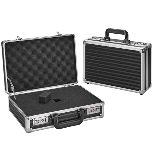 Security Lock Boxes - 14.2 x 9.4 x 4.5 Inch Medium, Portable Locking Storage Totes with Dual Combination Locks, Medicine Lock Box, Lock Boxes for Personal Items, Cash & Briefcase - Black