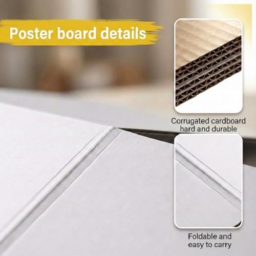 Tavira 26 x 17 Inch Trifold Poster Boards 3-Pack White Corrugated Display Boards for School & Projects