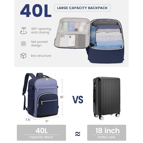 LOVEVOOK Travel Backpack for Women,40L Carry On Backpack for Airplanes,17.3 Inch Laptop Personal Item Travel Bag