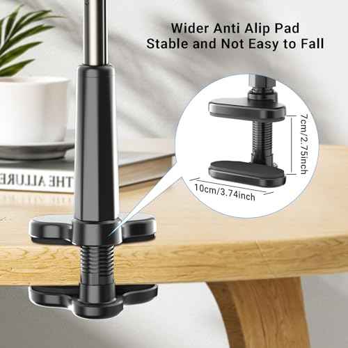 Foldable Desk Tablet Mount for iPad Portable Monitor 4.7-15.6'', Long Gooseneck Tablet Arm Holder, Table Tripod with Clamp Compatible with Surface Pro, All iPad Pro 12.9