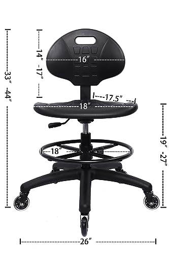 Take UR Seat Polyurethane Drafting Stool with 18in Footring, 8in Height Adjust, 450lb Capacity – Rubber Caster (D Rubber)