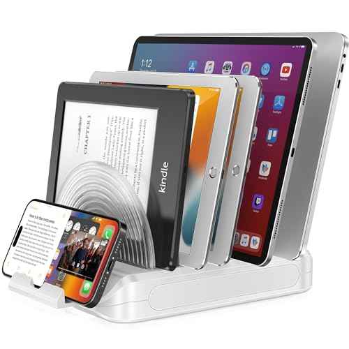 Vertical Laptop Stand for Desk, Adjustable Multi-Device Organizer 6 in 1 Removable Portable Phone Stand, 360¡Æ Rotating Base, Compatible with MacBook, iPhone, iPad, Tablets (White)