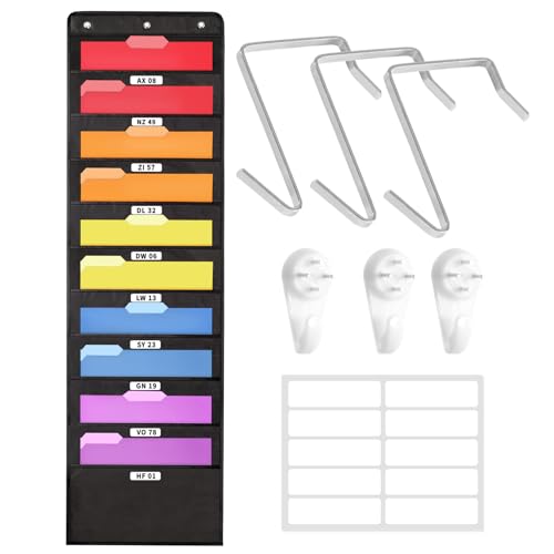SUNEE 10-Pocket Hanging Wall File Organizer Black Space Saver Office Classroom