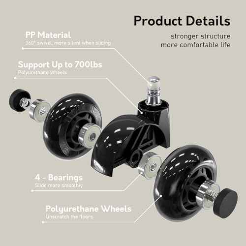 Office Chair Wheels, 2.5 inch Dual Rubber Replacement Office Chair Casters Wheels for Hardwood Floors Carpet, Heavy Duty Roller Wheels for Office Desk Gaming Computer Chair Set of 5 Black