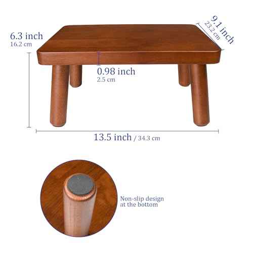 Wooden Step Stool, Foot Stool with Non-Slip Mat, One Step Stool, Small Stool for High Beds, Office, Bedroom, Bathroom (Brown, Small)