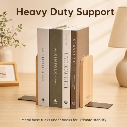 Pandapark Beech Wood Heavy Duty Bookends Non-Skid for Shelves - 1 Pair
