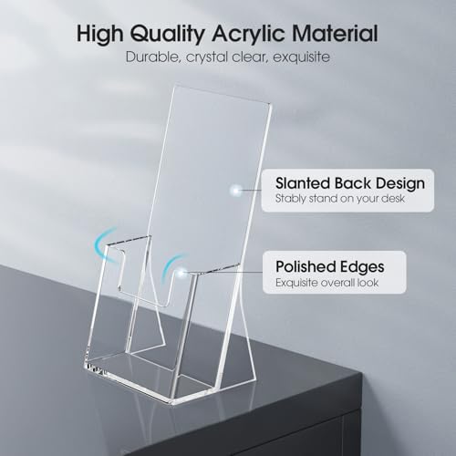 MaxGear Acrylic Brochure Holder 4 Inch, Clear Plastic Countertop Literature Holders, Trifold Flyer Display Stand for Pamphlets, Booklets, Magazines, Menus, Multi Purpose Organizer For Office, 12 Pack
