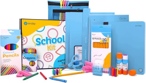 Enday Kids School Supplies Kit Blue - 78 Items for Grades K-5