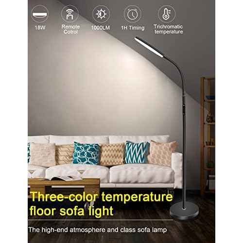 LED Floor Lamp, Bright Reading Lamp with 1H Timer, 2700K-6500K Brightness Adjustable Gooseneck Standing Lamp with Remote and Touch Control for Living Room Study Living Room Dining Room Studio