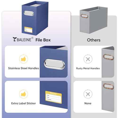 BALEINE File Organizer Box, Cardboard File Folder Organizer with Handle for Letter Size, Portable Collapsible Hanging Filing Box for Home Office Document Storage (2 Pack, Navy)